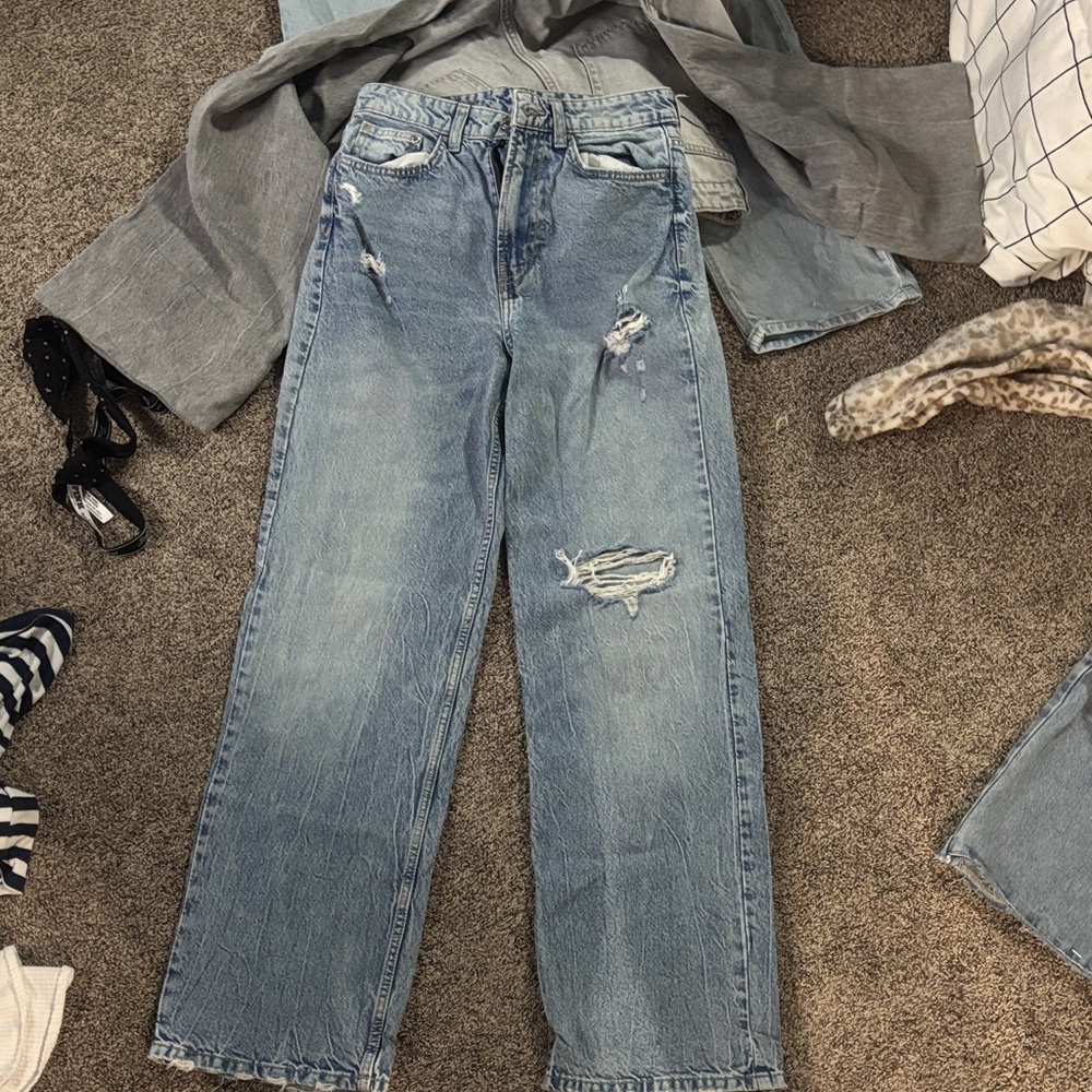 Light Blue Distressed Women’s Straight-Leg Jeans